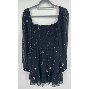 Wilfred Aritzia Tempest Smocked Chiffon Mini Dress Black Cloudy Lilac Medium